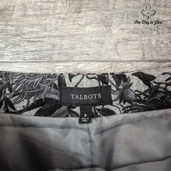 Talbots Charcoal A-Line Skirt with Black Botanical Pattern - Picture 2 of 5